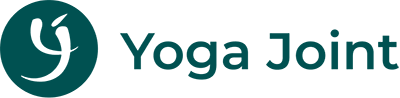 Logo Yoga Joint, texte et cercle bleu sarcelle.
