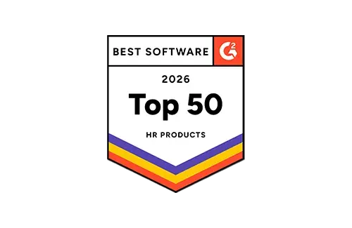 G2 Best Software 2026 Top 50 HR Products award badge.