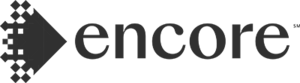 Logo of "encore" with a graphic of an arrow.