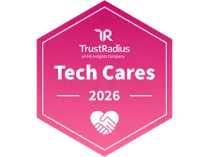 Graphique du prix TrustRadius Tech Cares 2024 avec un cœur.